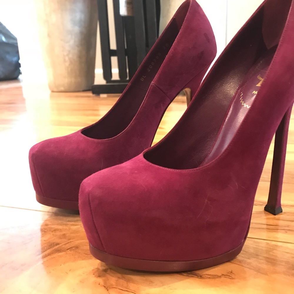 YSL Authentic Purple Suede Tribute Pump Size 38